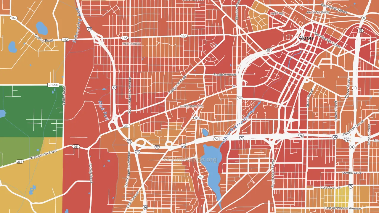 Lane-Wooster, Akron, OH Map of Assault Rates