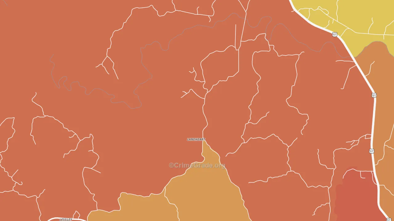 Laneheart, MS Map of Assault Rates