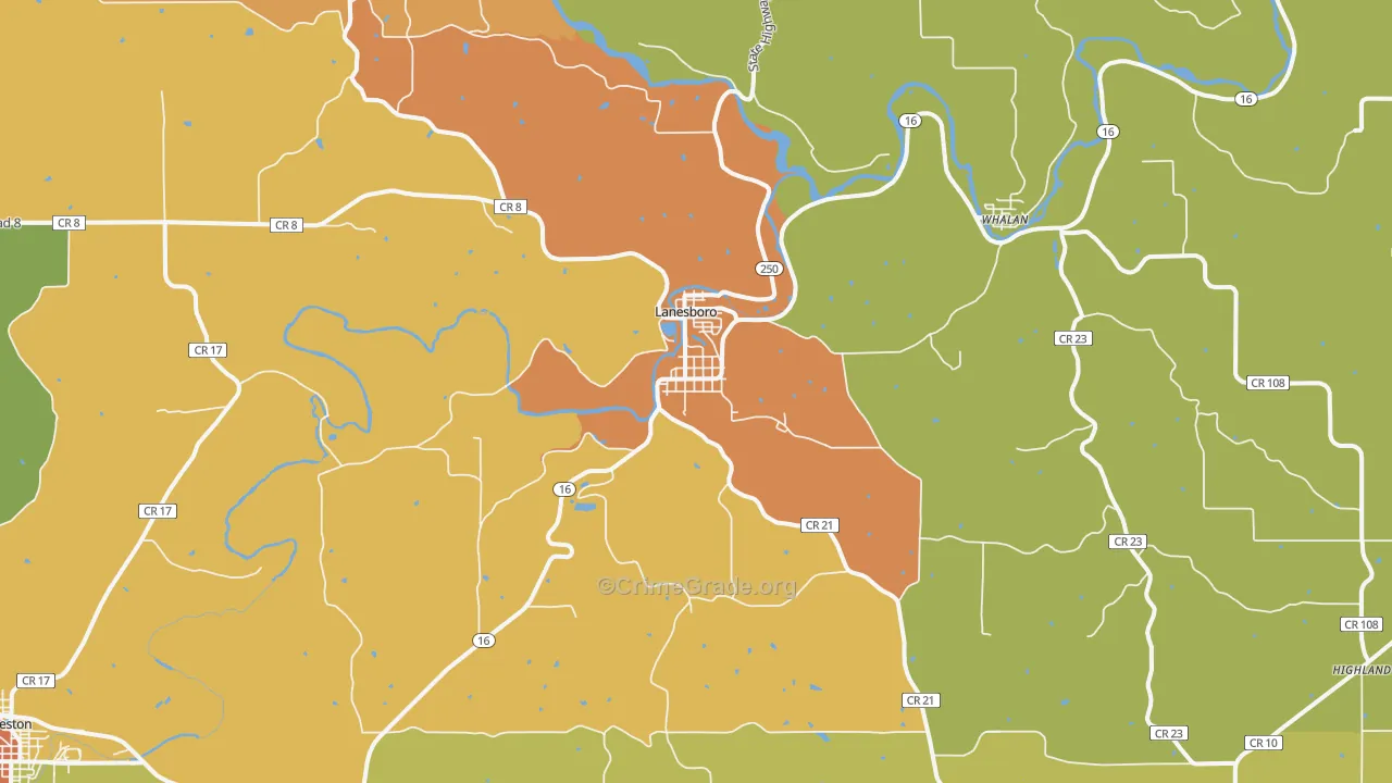 Lanesboro, MN Map of Assault Rates