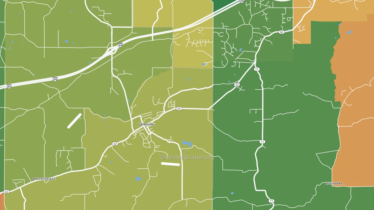 Lanesville, IN Map of Assault Rates