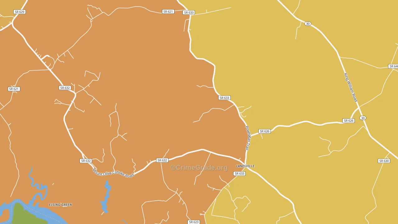 Lanesville, VA Map of Assault Rates