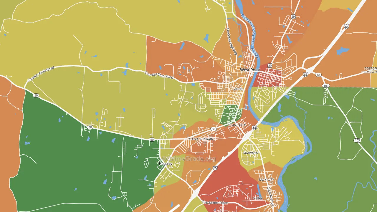 Lanett, AL Map of Assault Rates