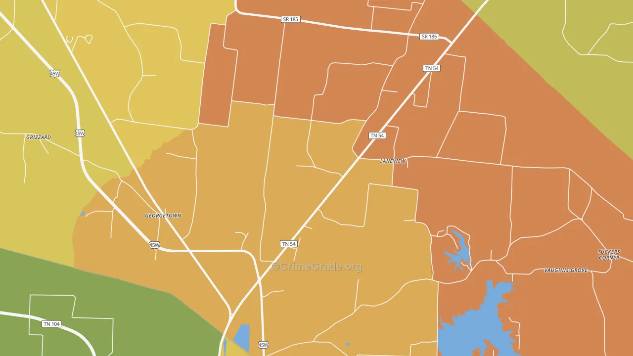 Laneview, TN Map of Assault Rates