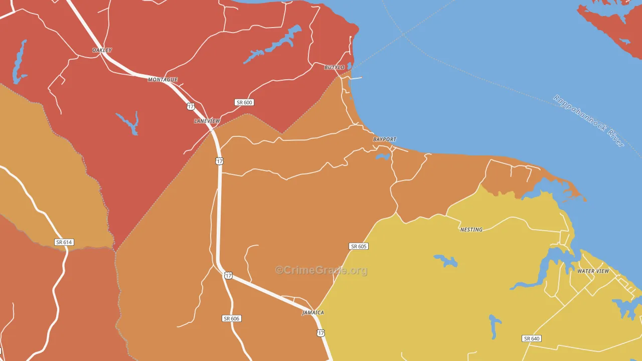 Laneview, VA Map of Assault Rates