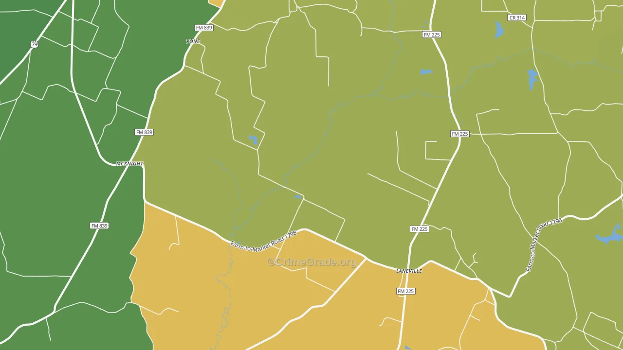Laneville, TX Map of Assault Rates