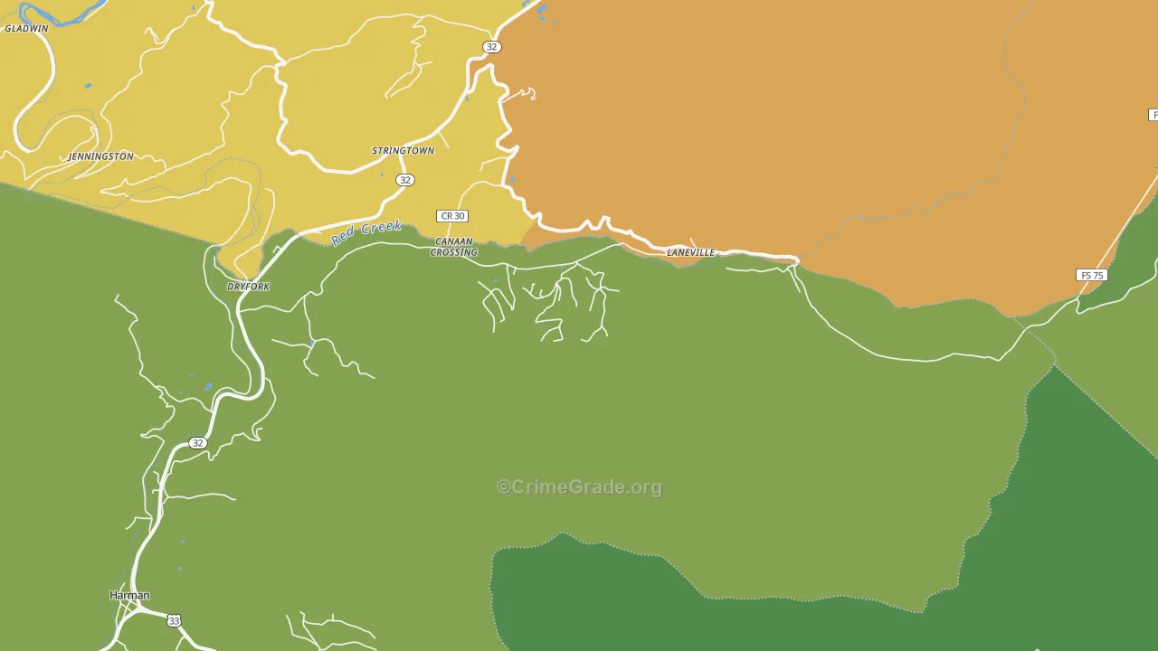 Laneville, WV Map of Assault Rates