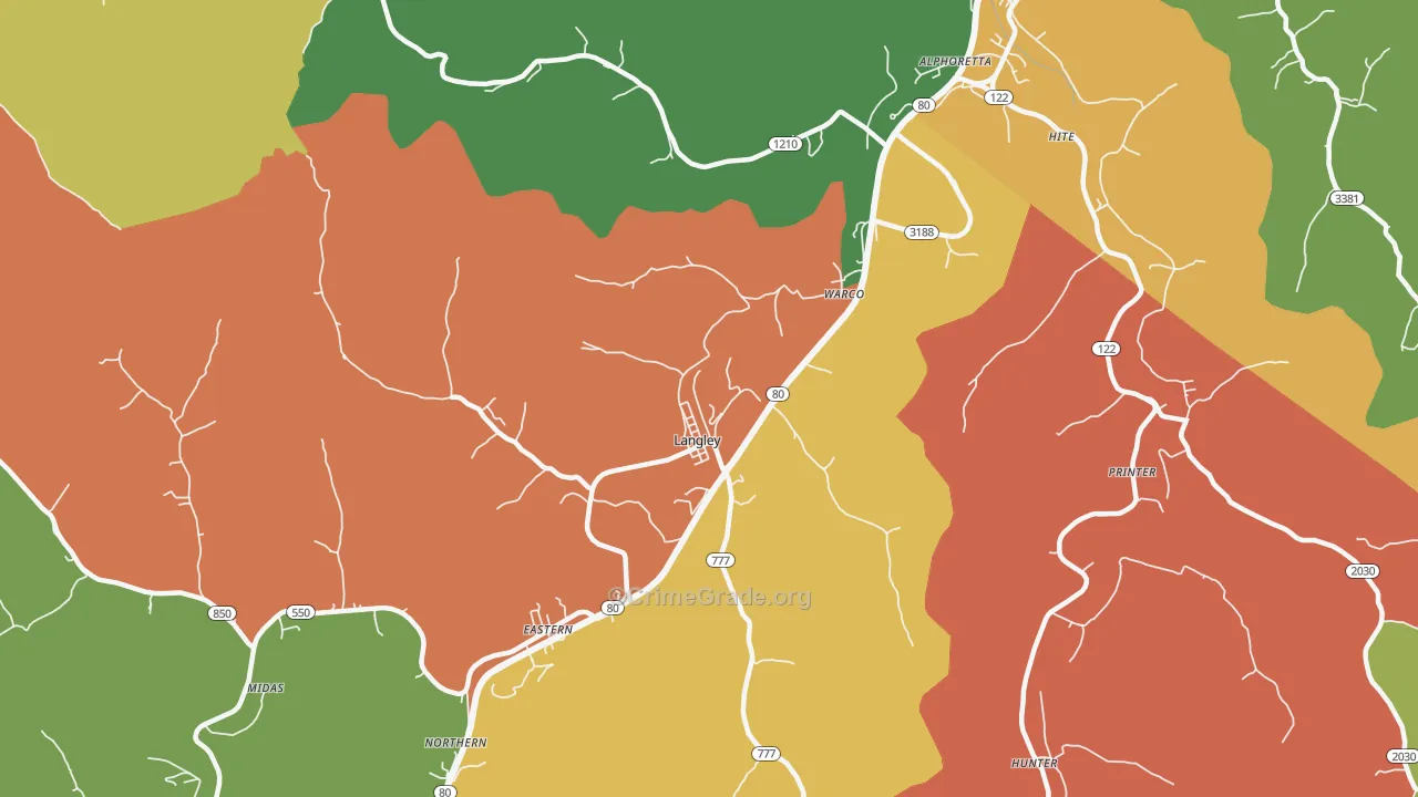 Langley, KY Map of Assault Rates