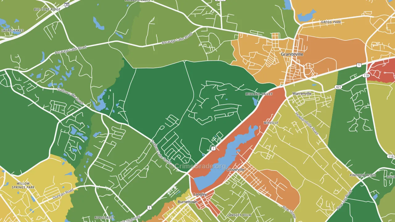Langley, SC Map of Assault Rates