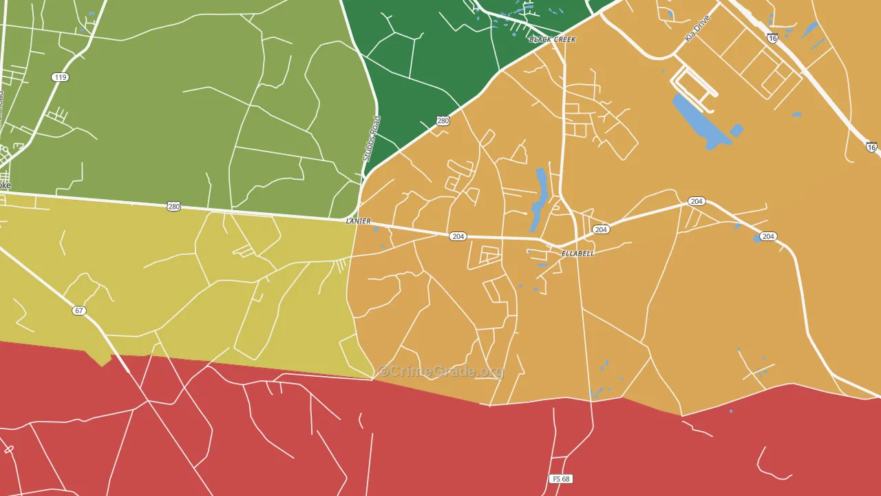 Lanier, GA Map of Assault Rates