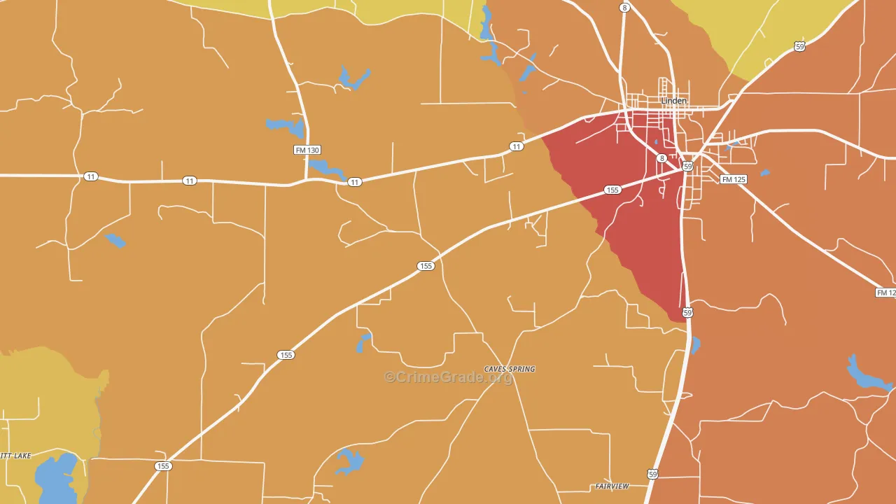 Lanier, TX Map of Assault Rates