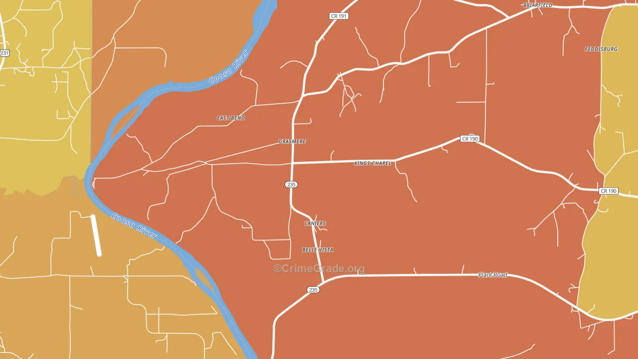 Laniers, AL Map of Assault Rates