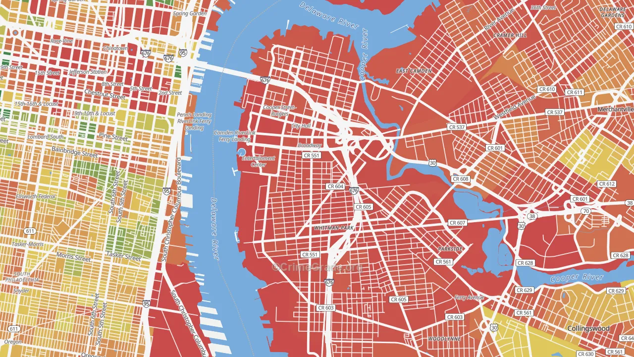 Lanning Square, Camden, NJ Map of Assault Rates