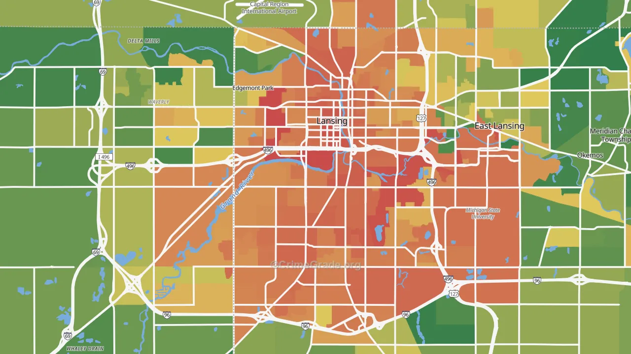 Lansing, MI Map of Assault Rates