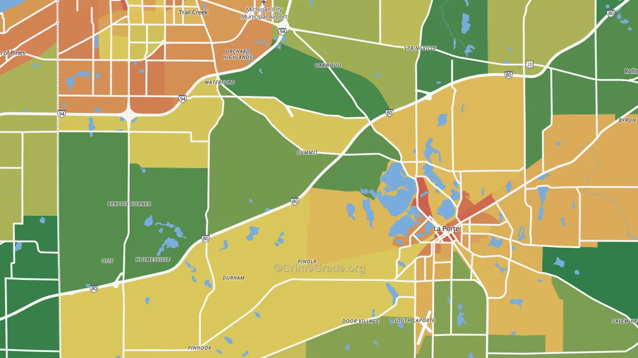 LaPorte County, IN Map of Assault Rates