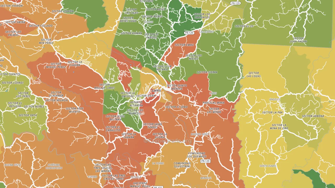 Lares Municipio, PR Map of Assault Rates