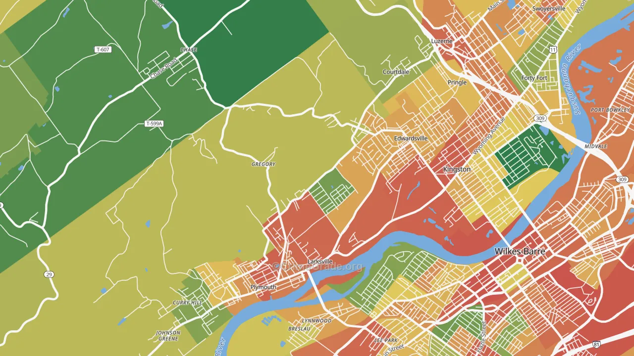 Larksville, PA Map of Assault Rates
