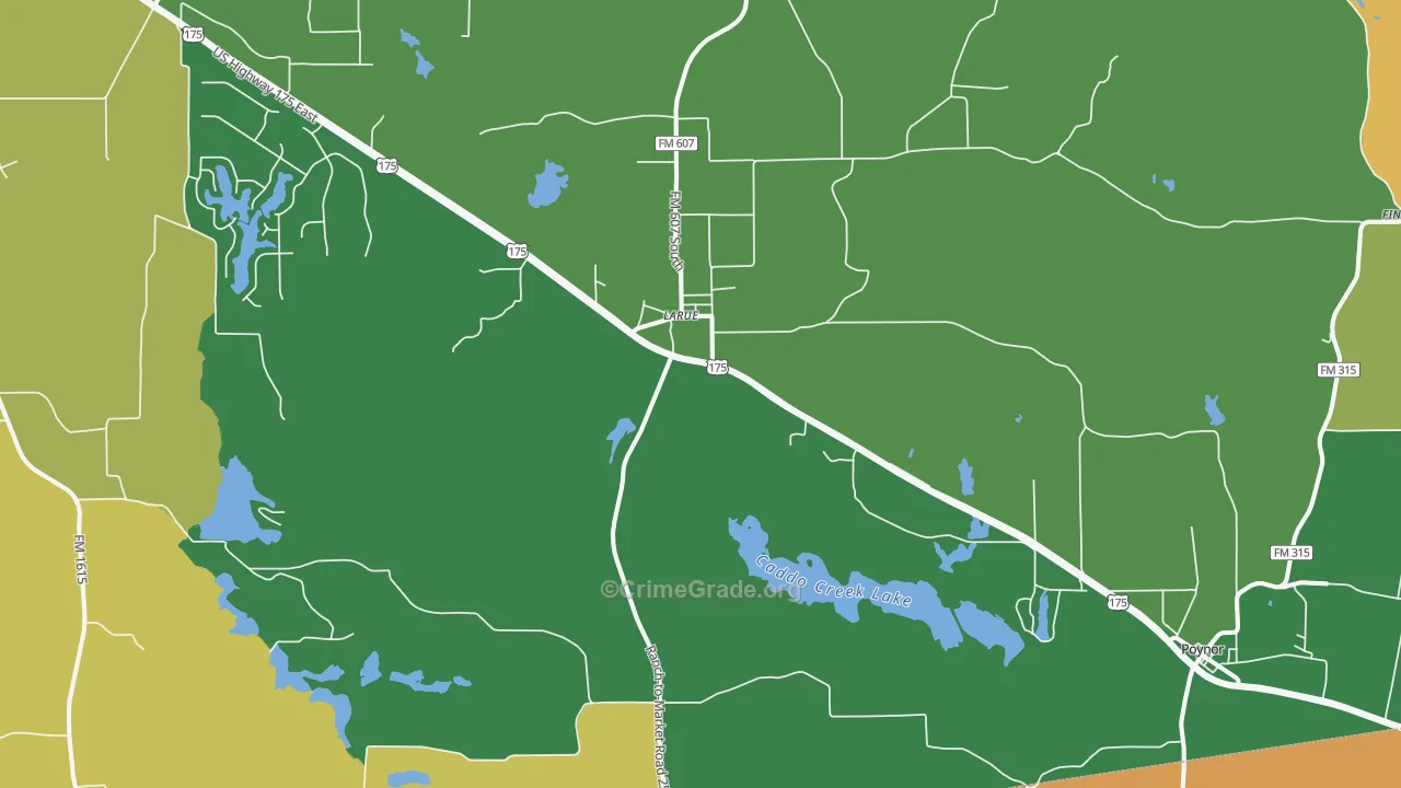 Larue, TX Map of Assault Rates