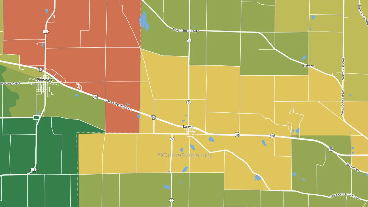 Larwill, IN Map of Assault Rates