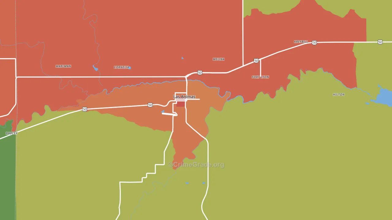 Las Animas, CO Map of Assault Rates