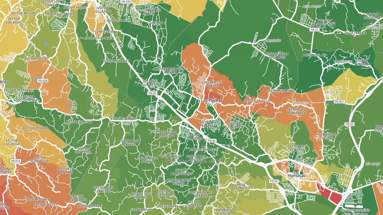 Las Piedras Municipio, PR Map of Assault Rates