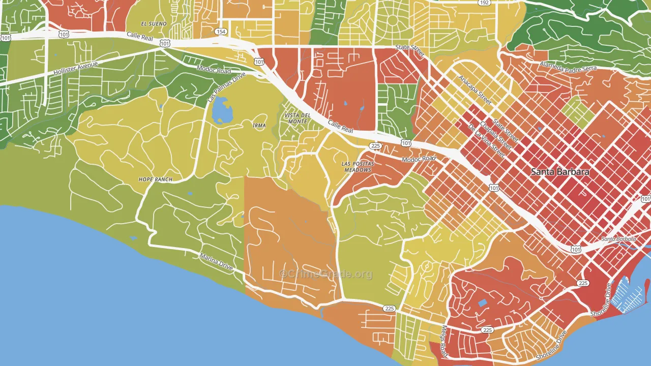 Las Positas, Santa Barbara, CA Map of Assault Rates