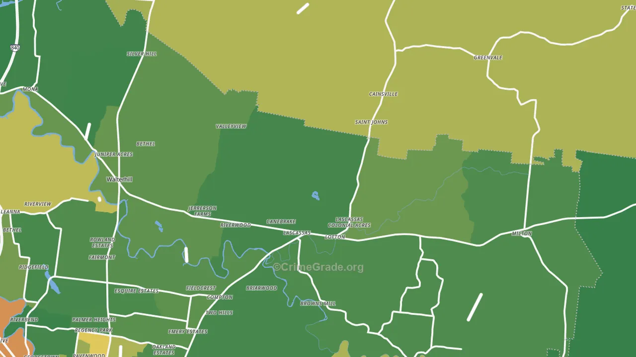 Lascassas, TN Map of Assault Rates
