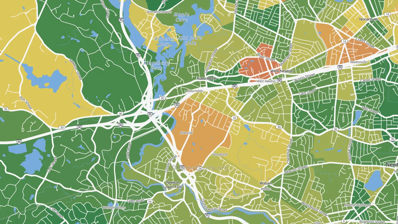 Lasell Village, Auburndale, MA Map of Assault Rates