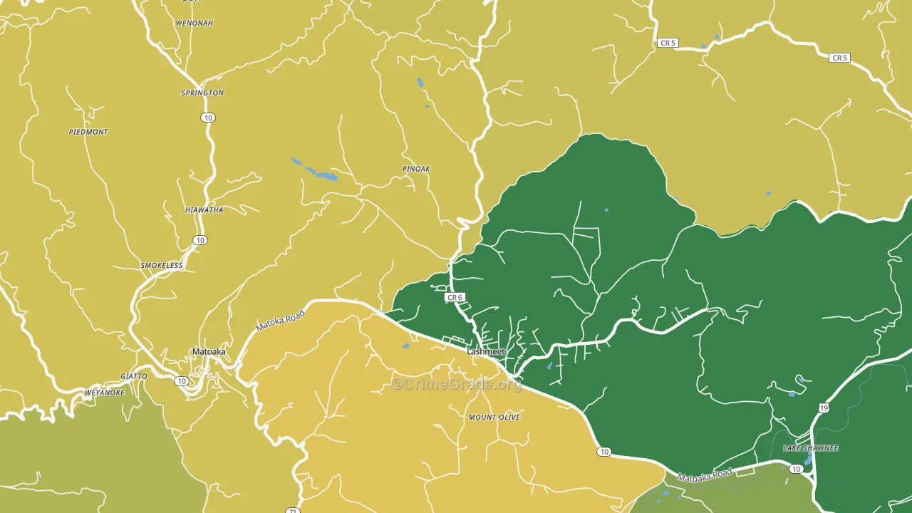 Lashmeet, WV Map of Assault Rates