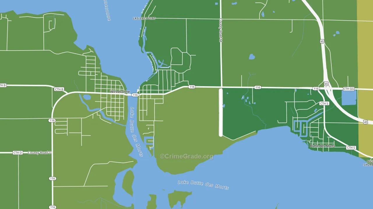 Lasleys Point, WI Map of Assault Rates