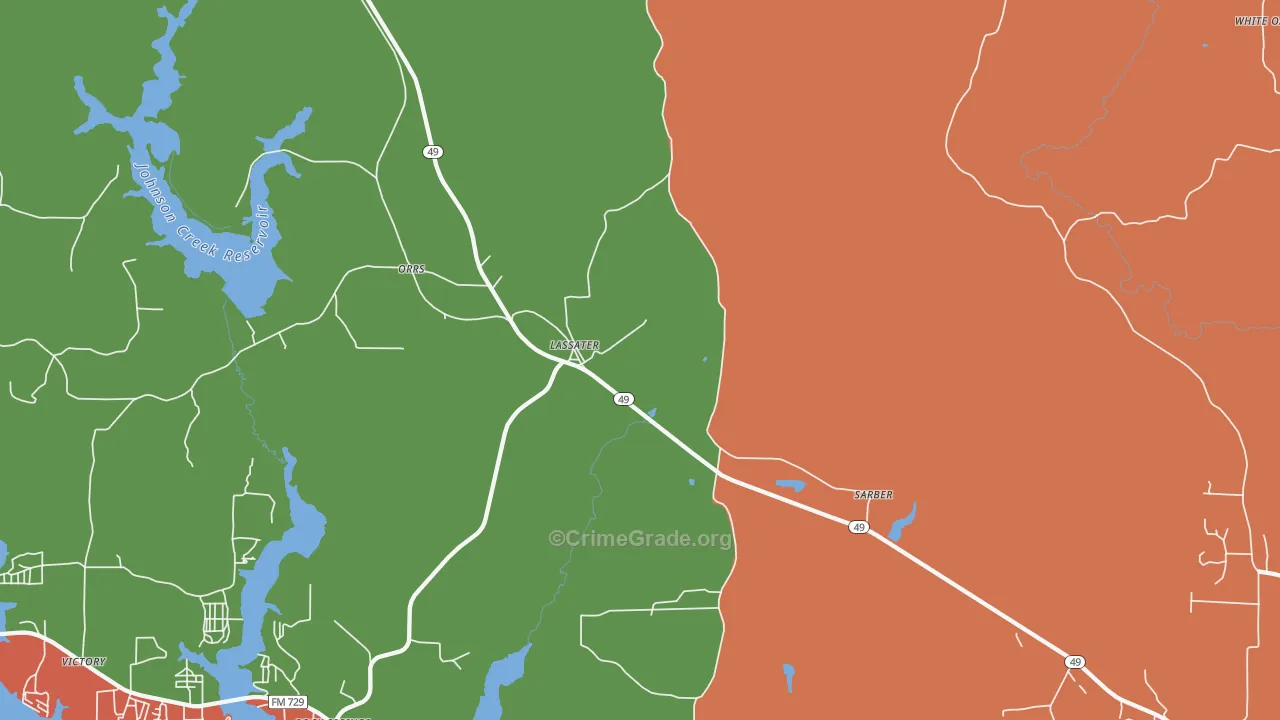 Lassater, TX Map of Assault Rates