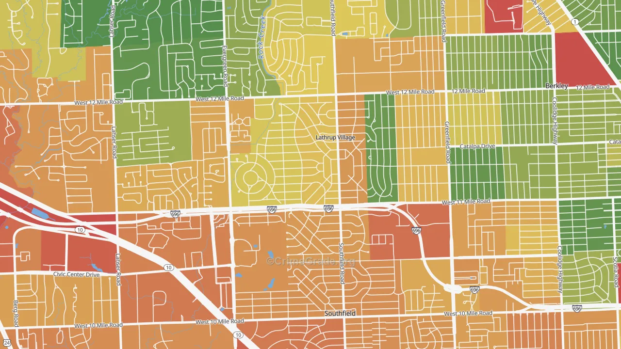 Lathrup Village, MI Map of Assault Rates