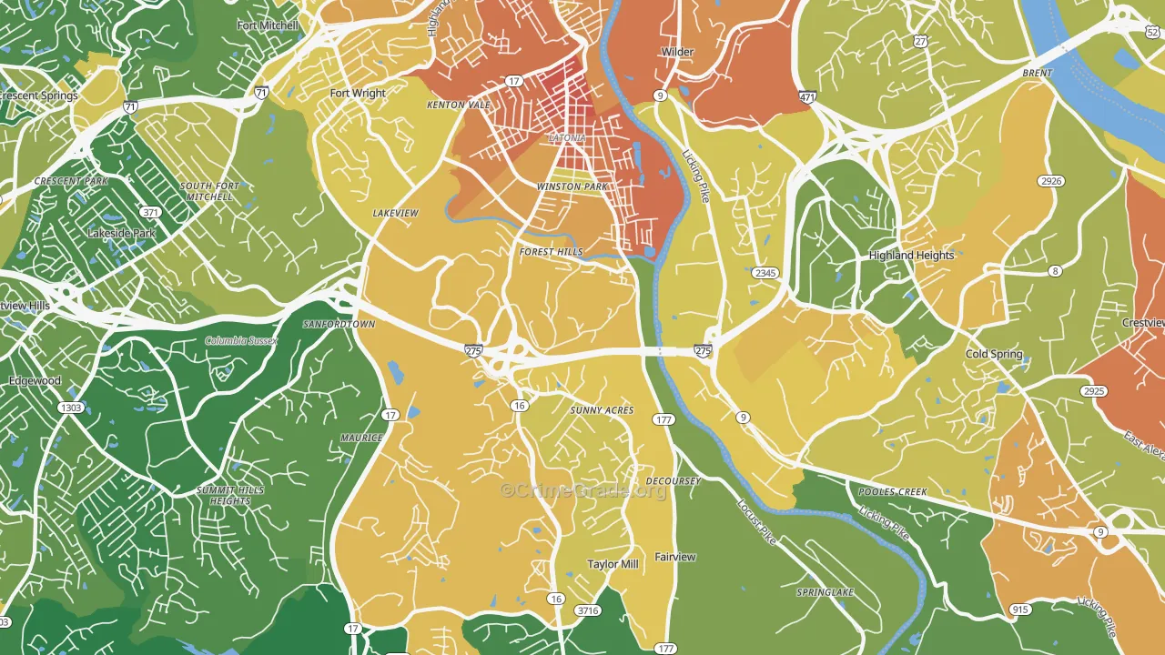 Latonia, KY Map of Assault Rates