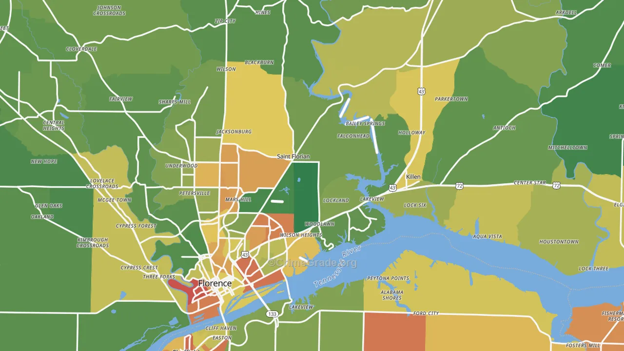 Lauderdale County, AL Map of Assault Rates