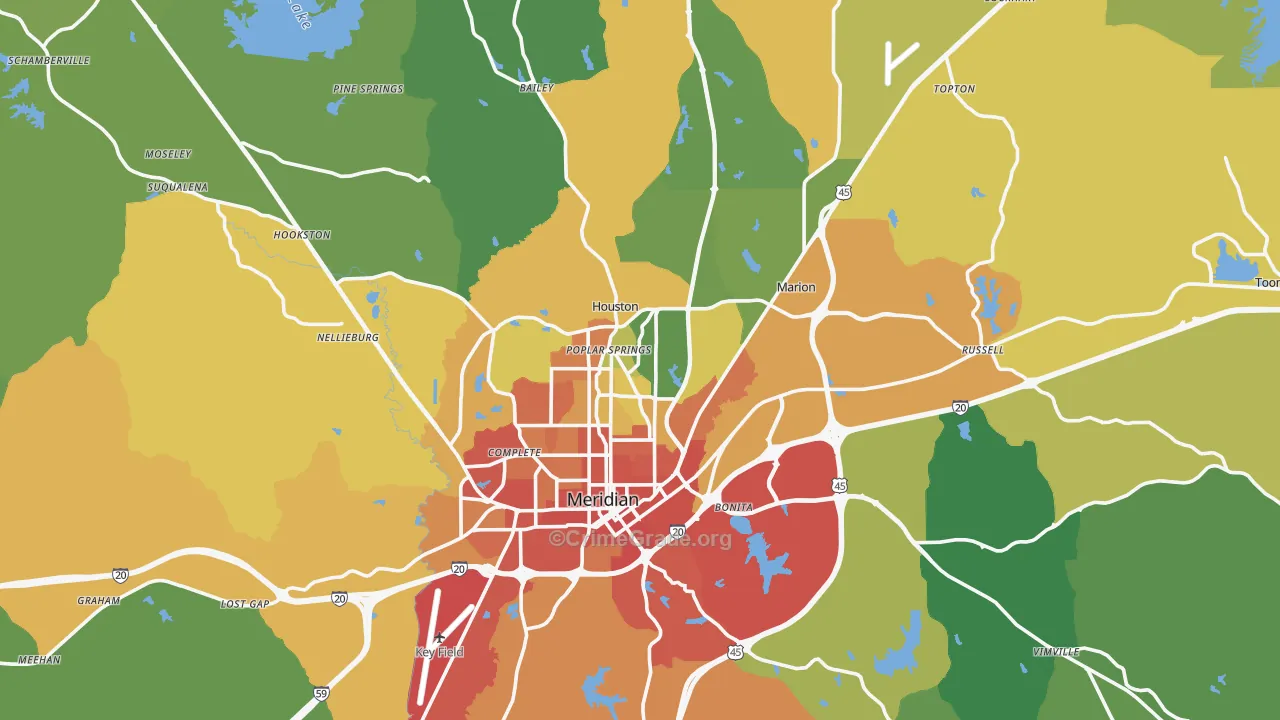 Lauderdale County, MS Map of Assault Rates