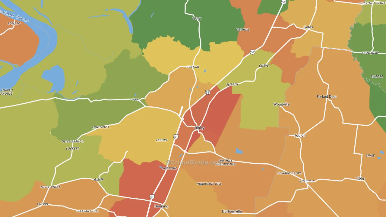 Lauderdale County, TN Map of Assault Rates