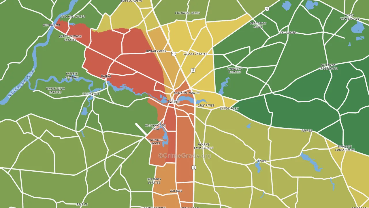 Laurel, DE Map of Assault Rates