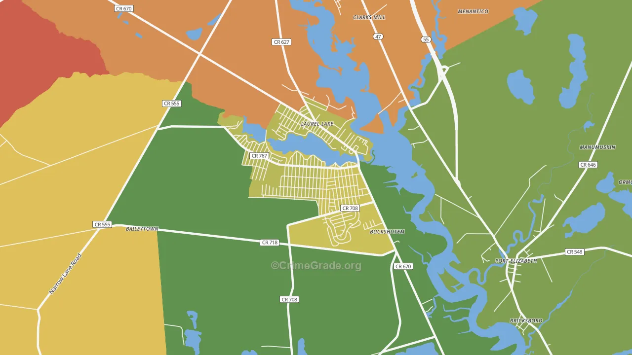 Laurel Lake, NJ Map of Assault Rates