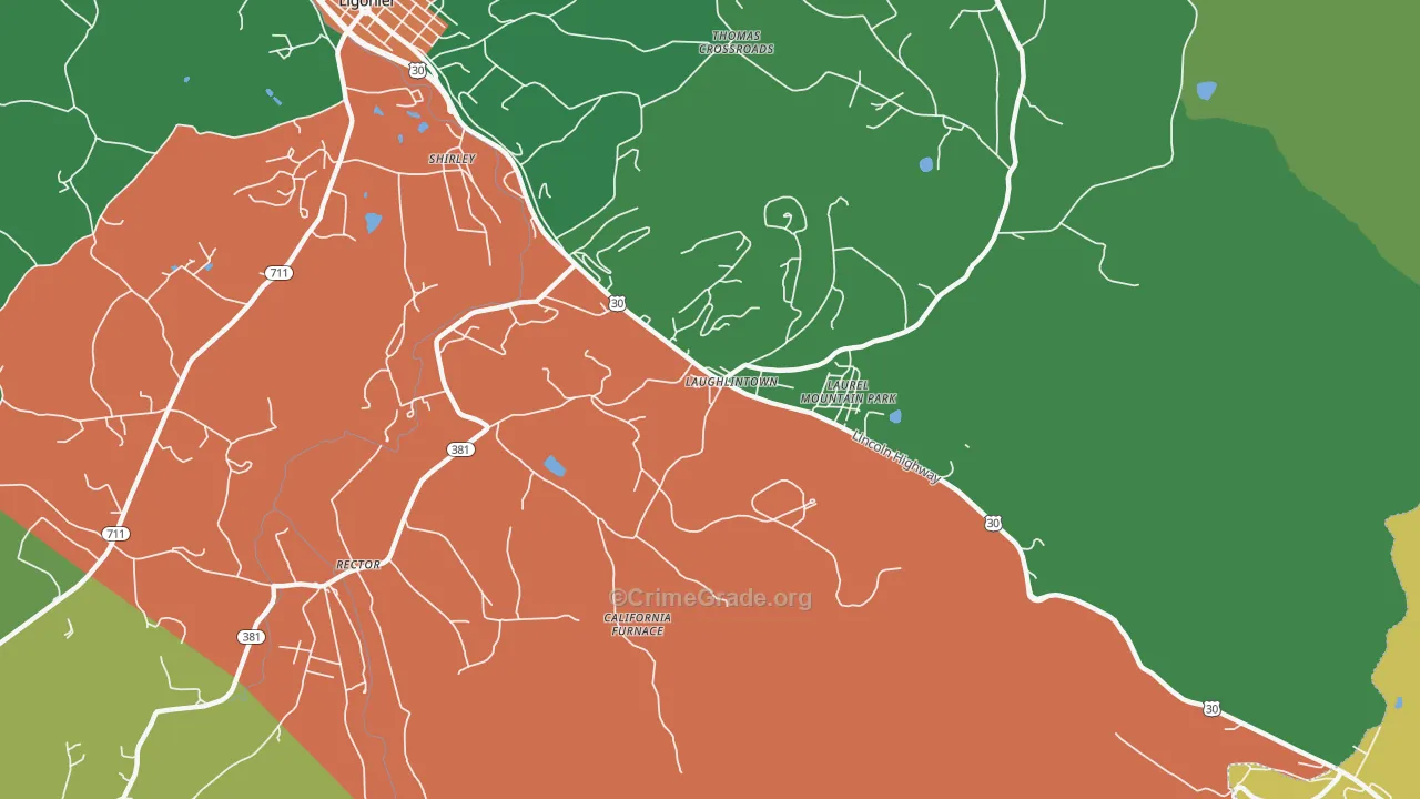 Laurel Mountain, PA Map of Assault Rates