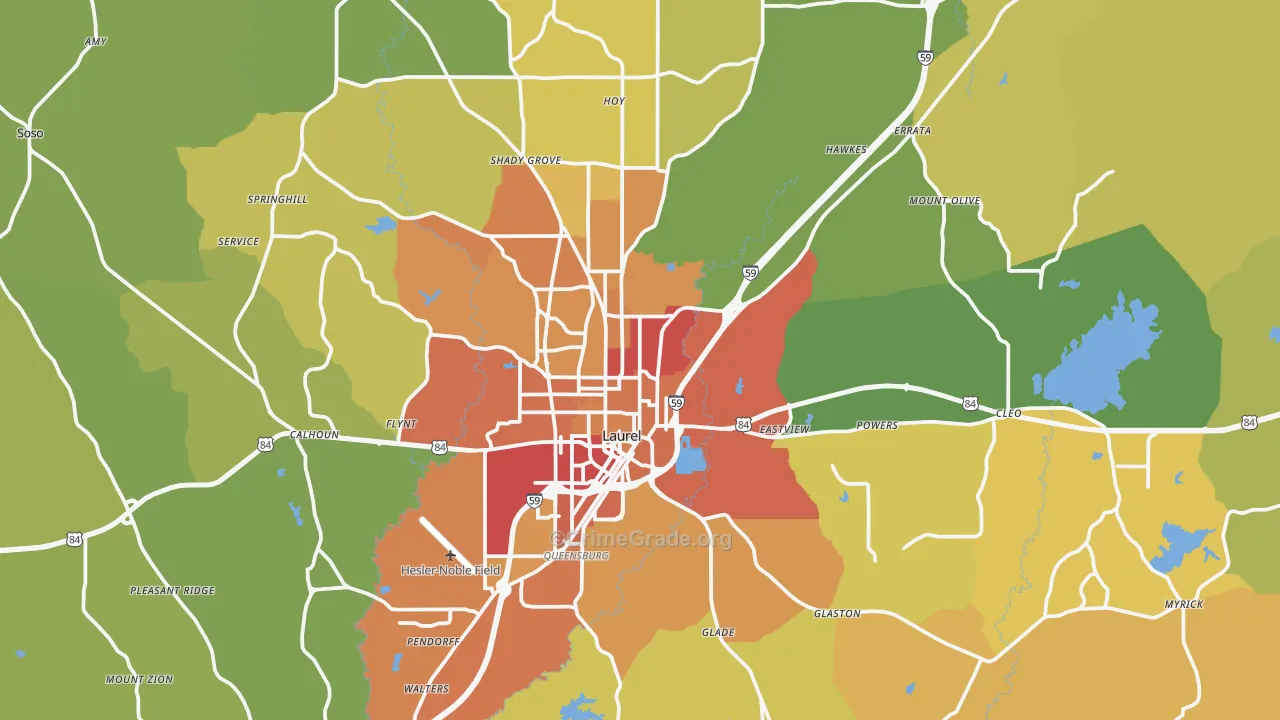Laurel, MS Map of Assault Rates