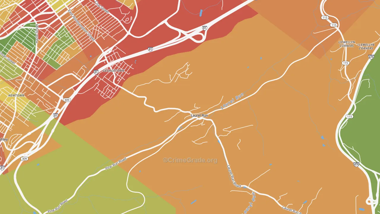 Laurel Run, PA Map of Assault Rates