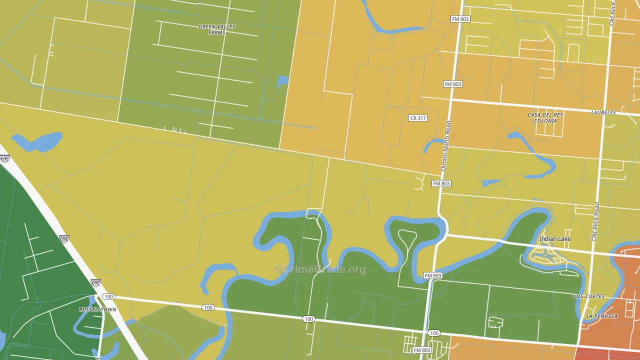 Laureles, TX Map of Assault Rates
