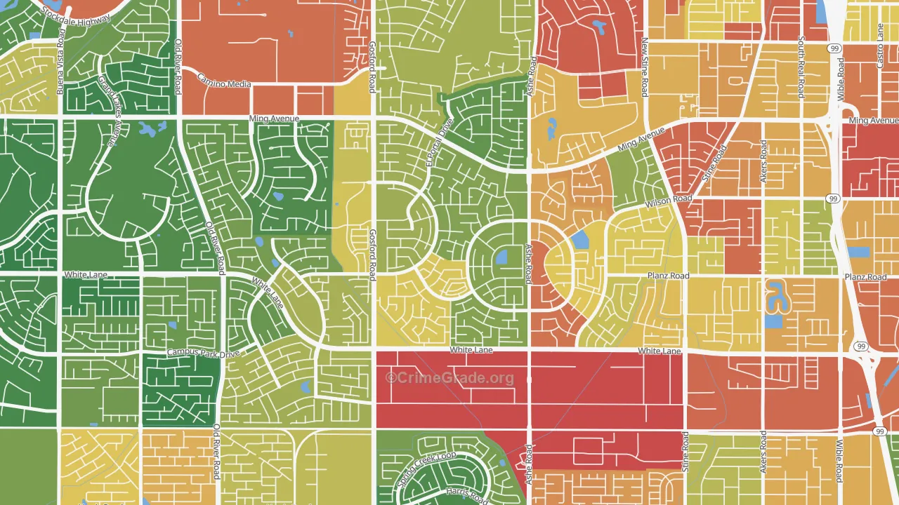 Laurelglen, Bakersfield, CA Map of Assault Rates