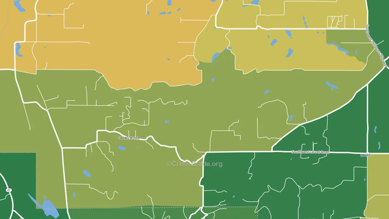 Laurelwood, OR Map of Assault Rates