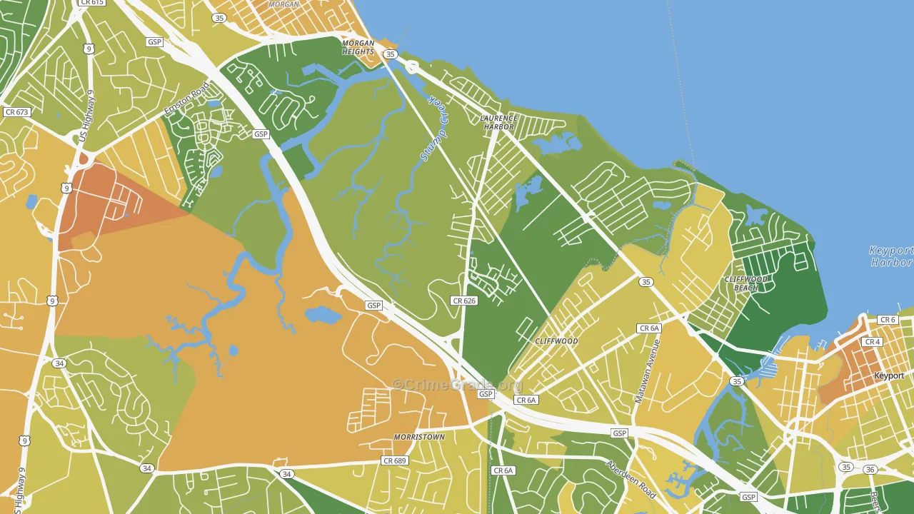 Laurence Harbor, NJ Map of Assault Rates