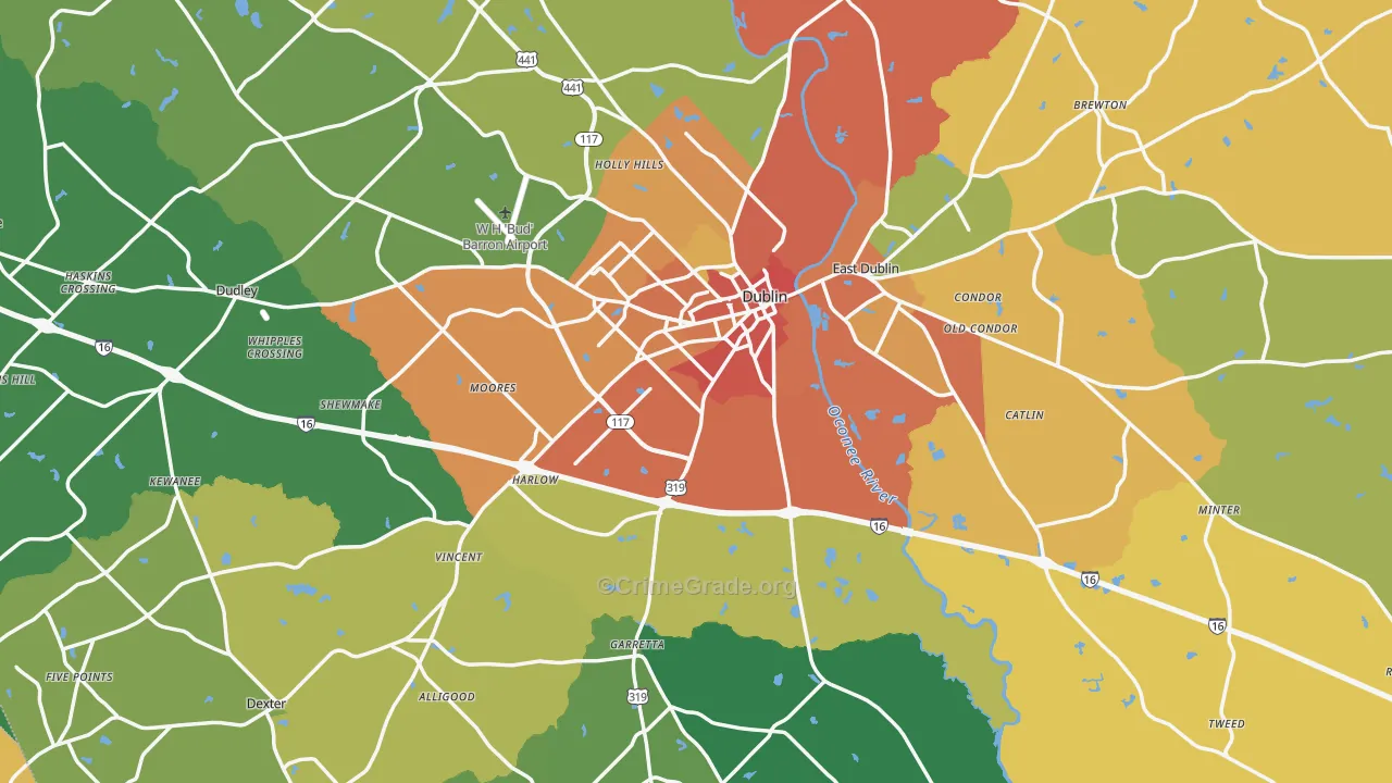 Laurens County, GA Map of Assault Rates