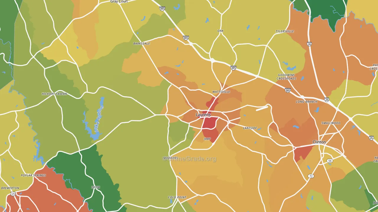 Laurens County, SC Map of Assault Rates