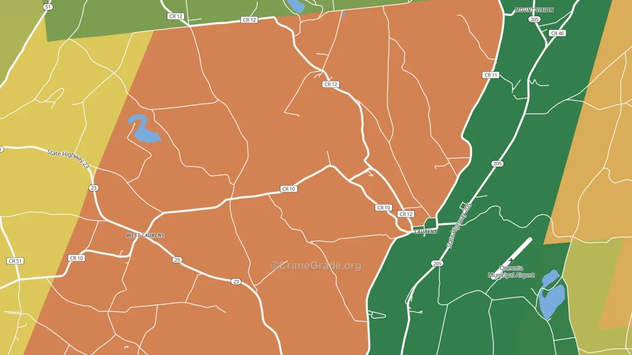 Laurens, NY Map of Assault Rates