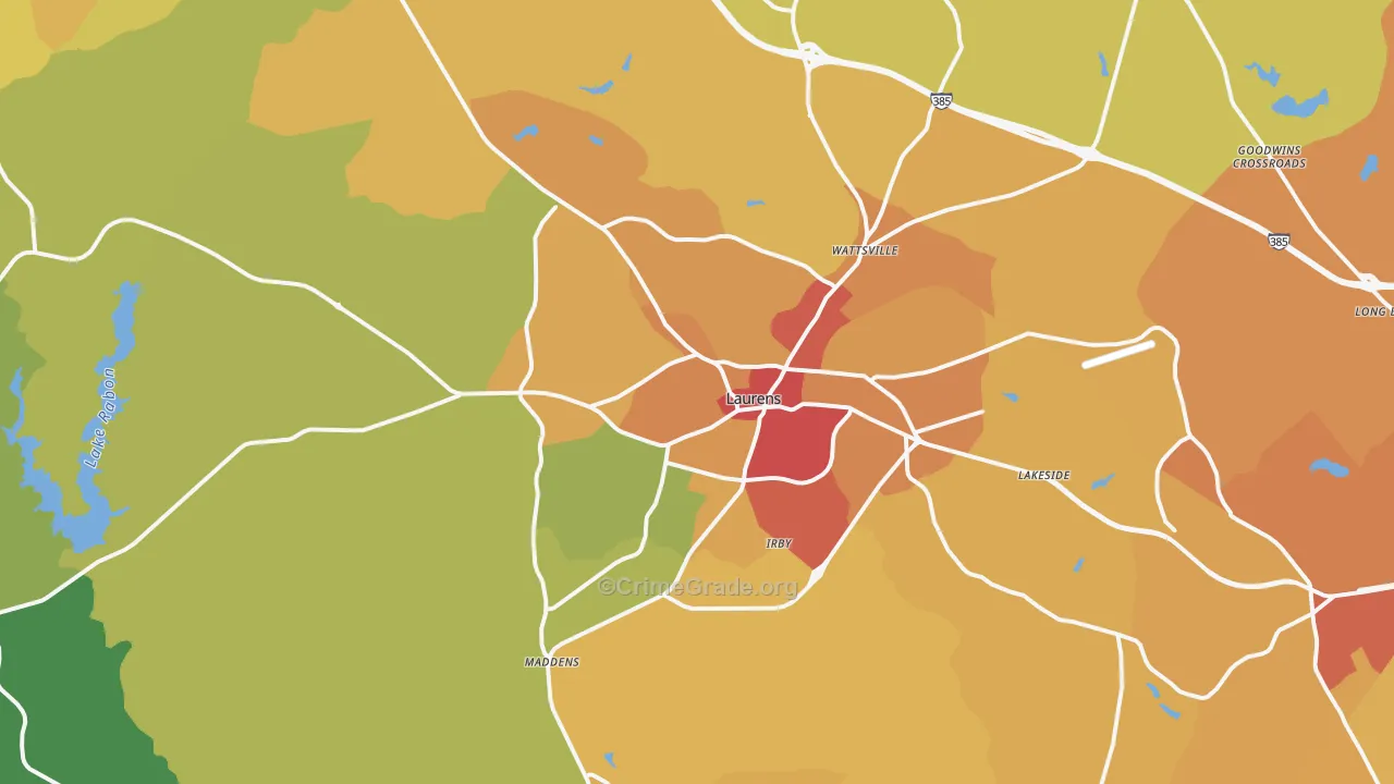 Laurens, SC Map of Assault Rates