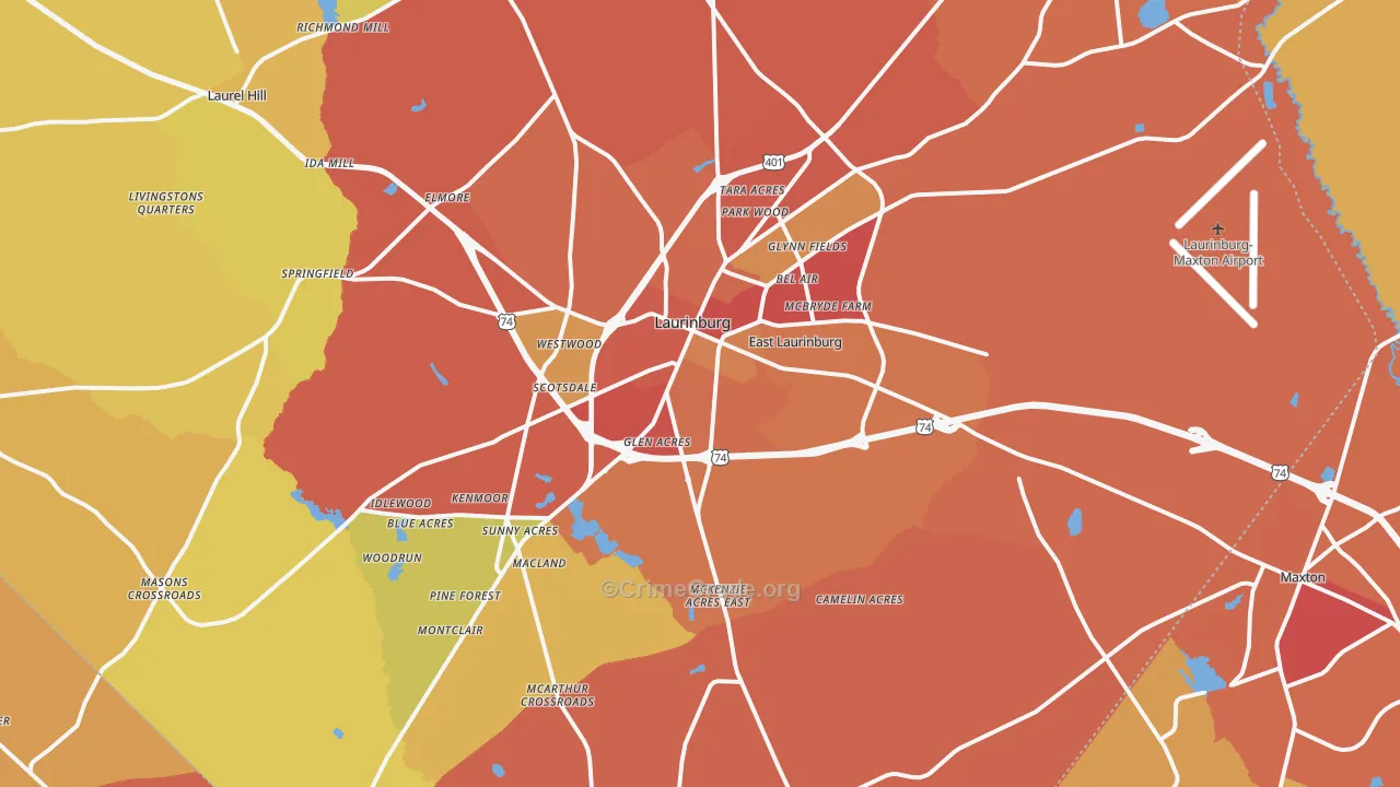 Laurinburg, NC Map of Assault Rates