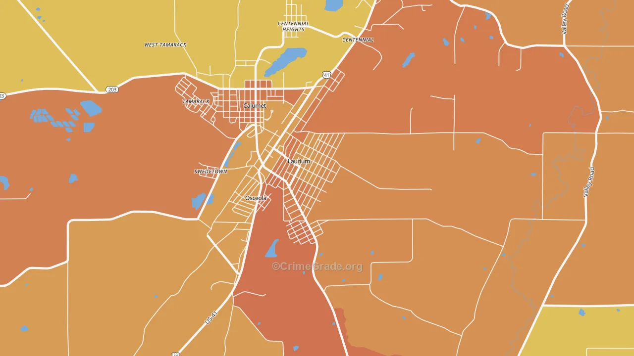 Laurium, MI Map of Assault Rates